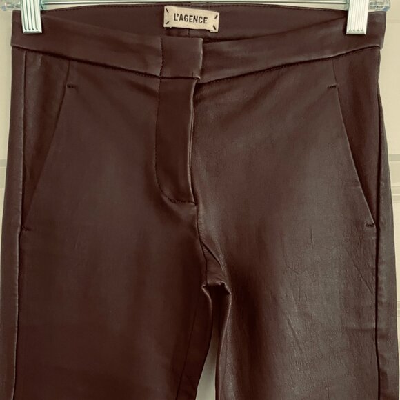 L'AGENCE BURGUNDY LAMB LEATHER STRAIGHT PANTS - SIZE 2- NEVER USED - Picture 1 of 8